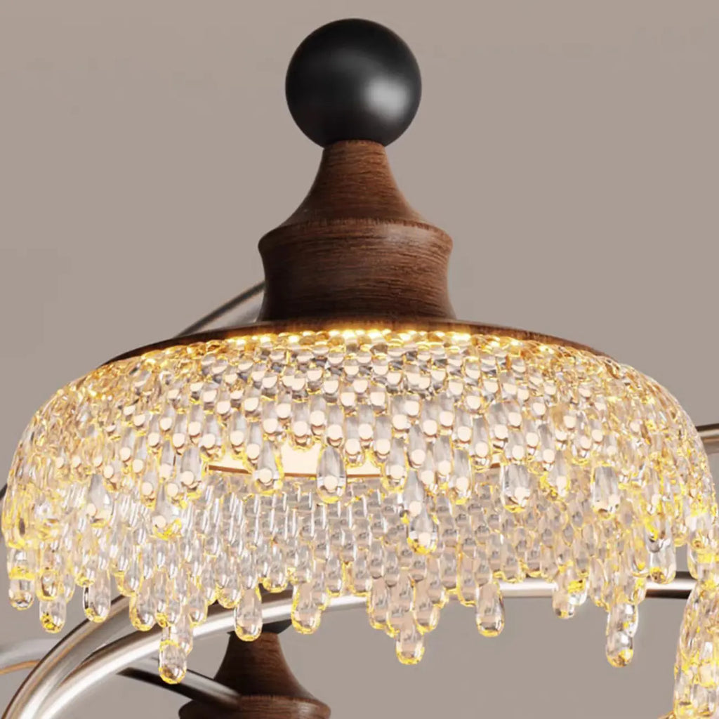Lustre moderne en cristal noir et cristal, branche en bois.