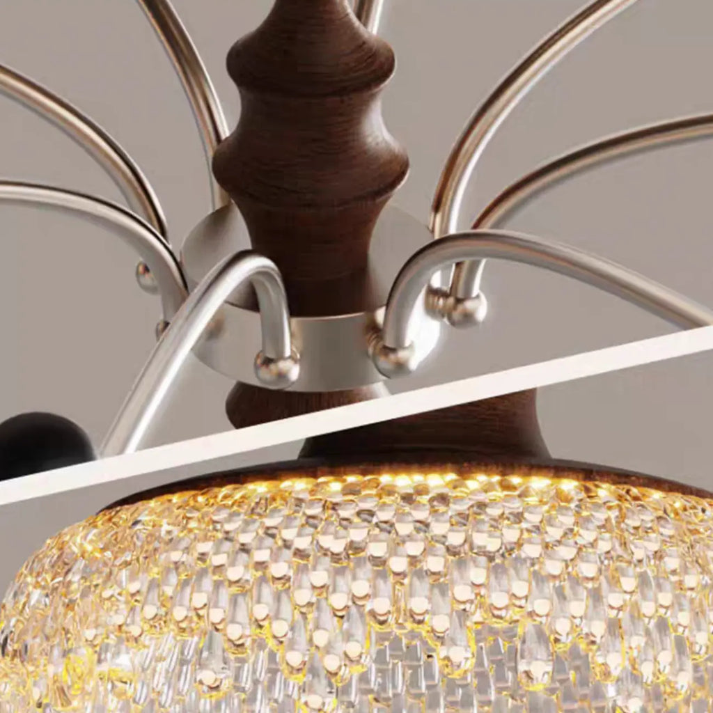 Lustre moderne en cristal noir et cristal, branche en bois.
