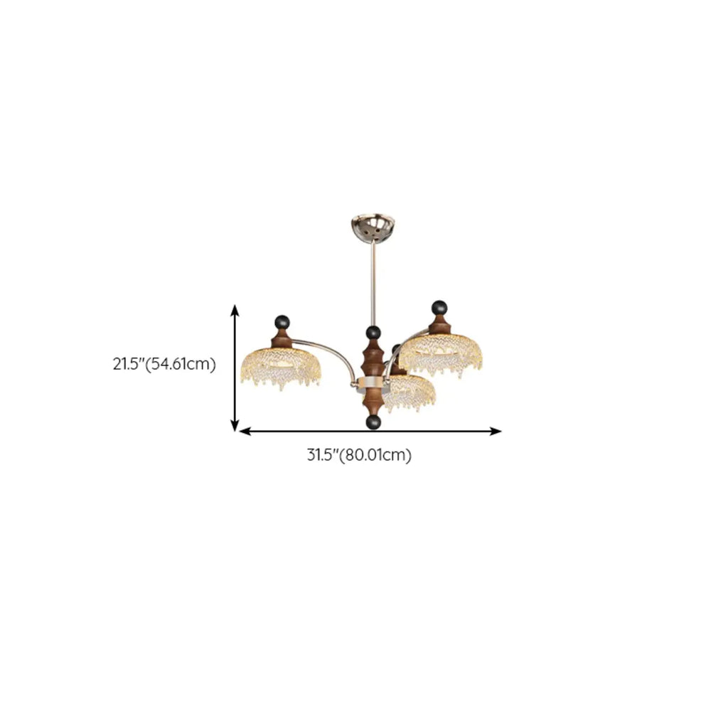 Lustre moderne en cristal noir et cristal, branche en bois.