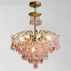 Lustre en cristal doré orné de perles et au design moderne et élégant