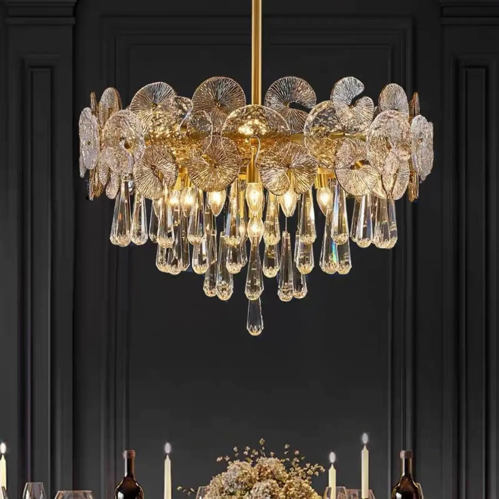 Lustre moderne floral en verre cristal doré