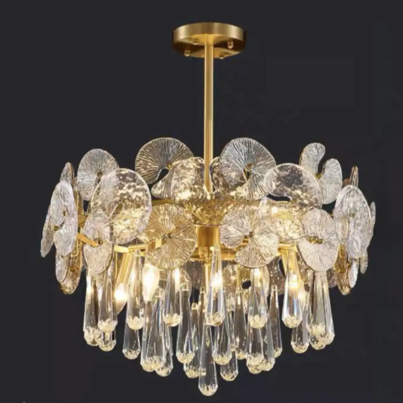 Lustre moderne floral en verre cristal doré