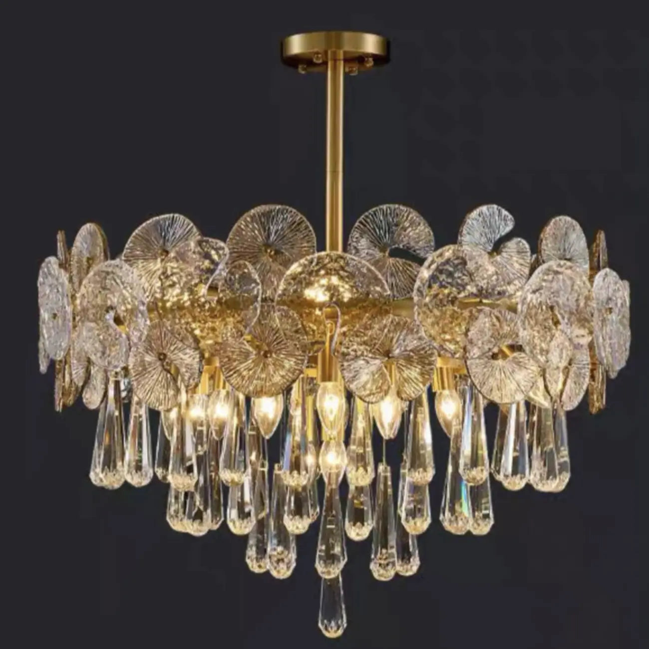Lustre moderne floral en verre cristal doré