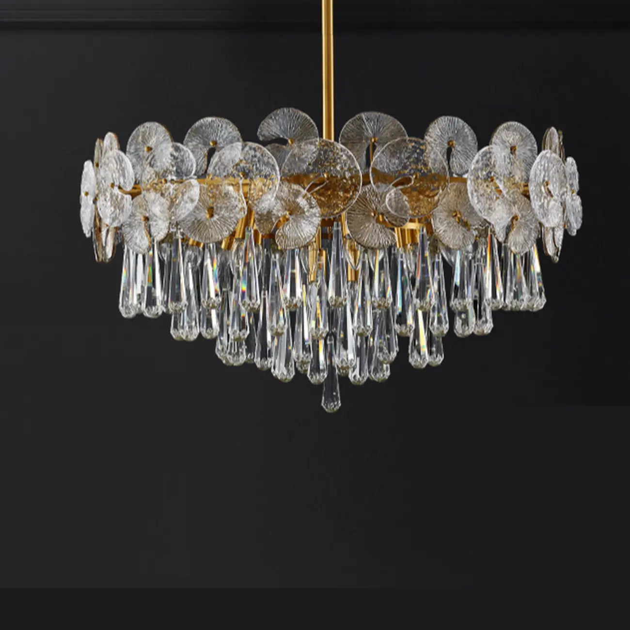 Lustre moderne floral en verre cristal doré