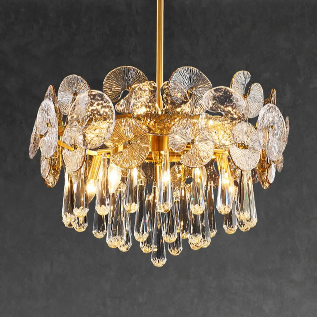 Lustre moderne floral en verre cristal doré