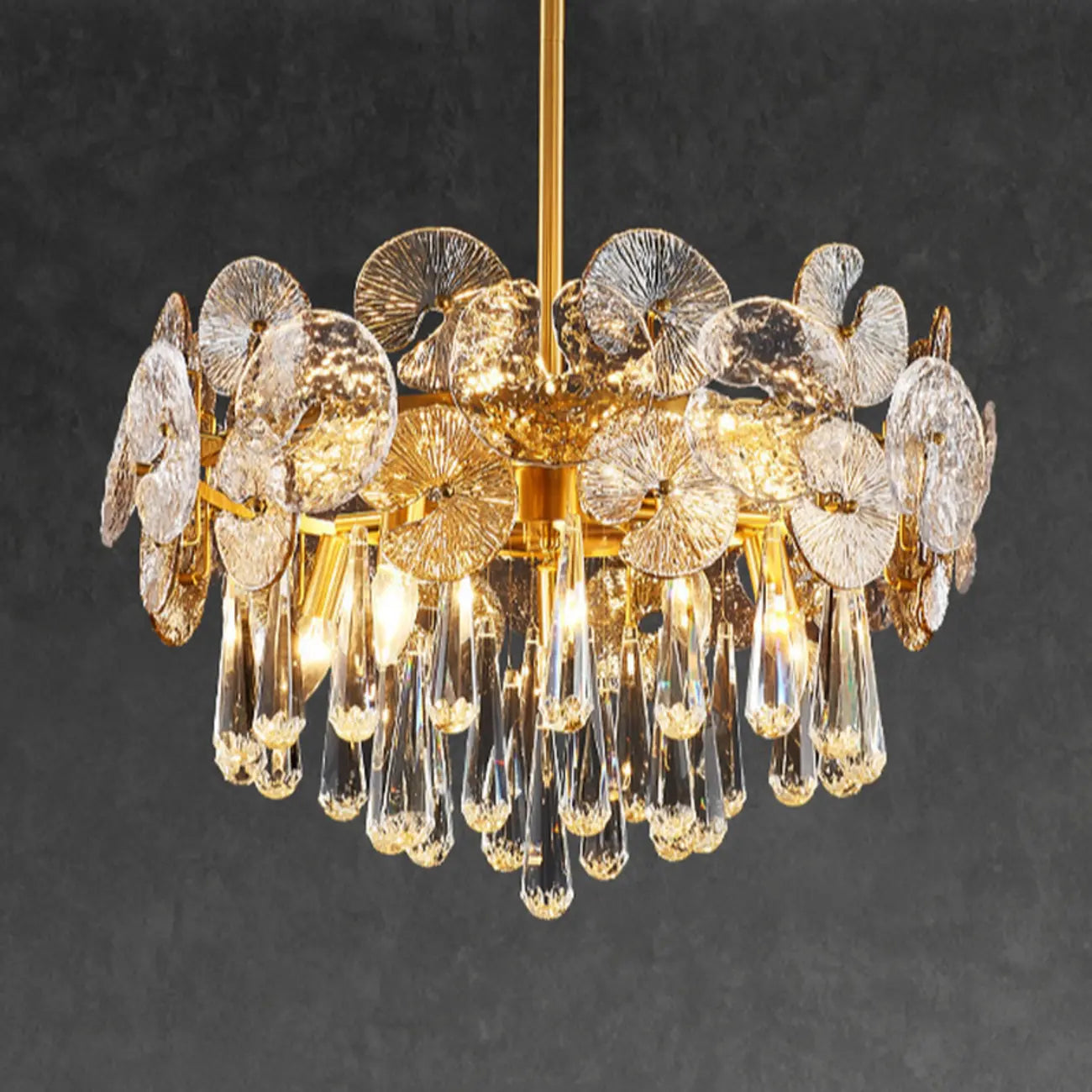 Lustre moderne floral en verre cristal doré