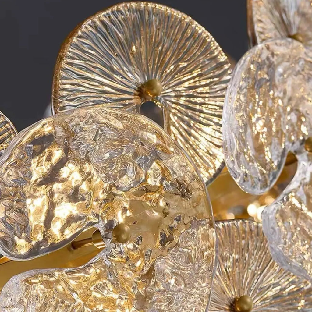 Lustre moderne floral en verre cristal doré