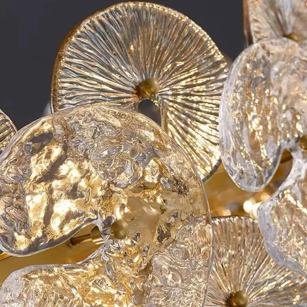 Lustre moderne floral en verre cristal doré