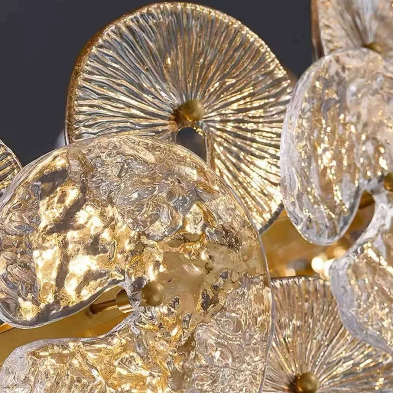Lustre moderne floral en verre cristal doré