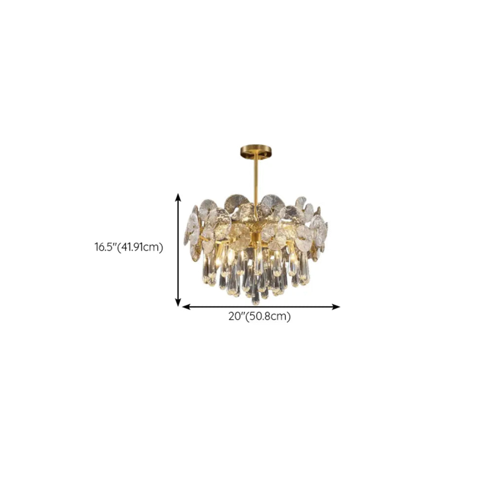 Lustre moderne floral en verre cristal doré