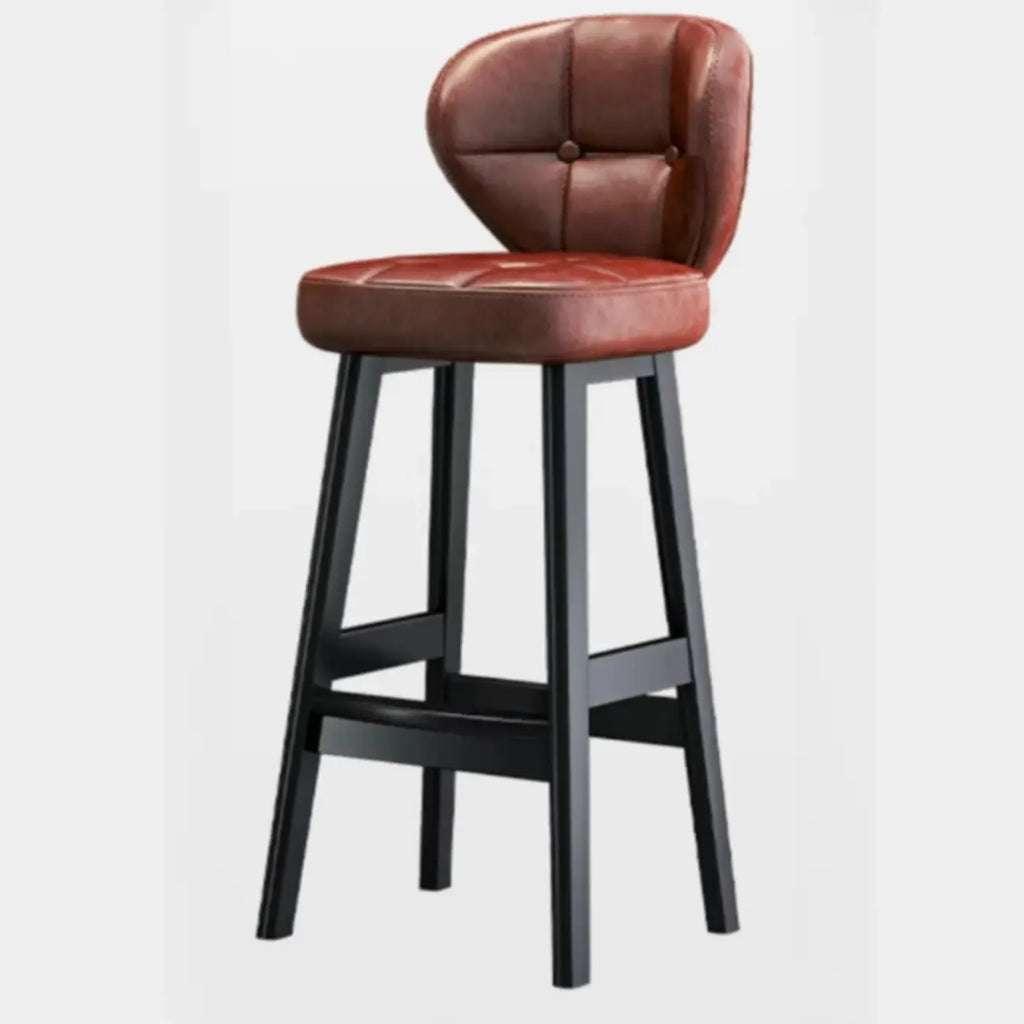 Tabourets de bar décontractés en cuir brut couleur cognac, avec dossier quadrilatéral, assise et repose-jambes.