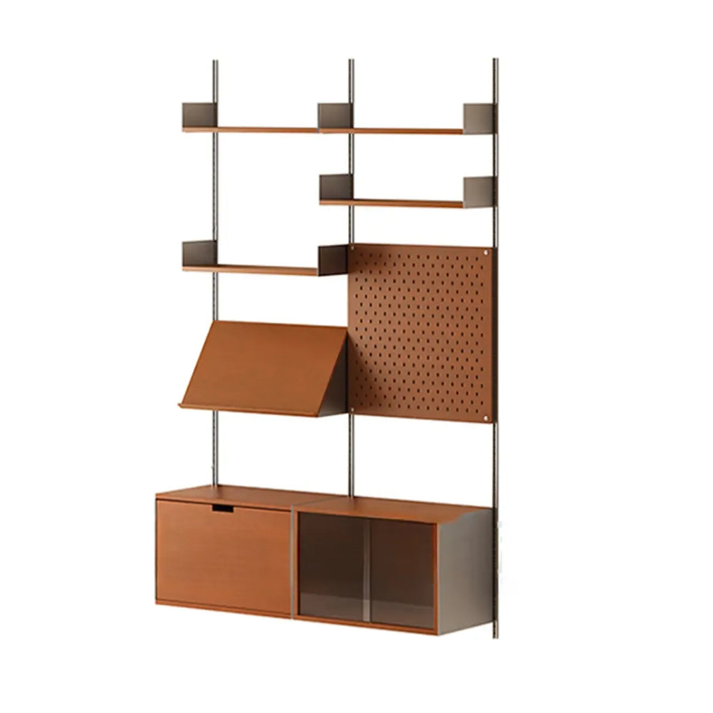Sistema modulare di mensole a parete Mid-Century Modern, libreria in noce con pannello forato
