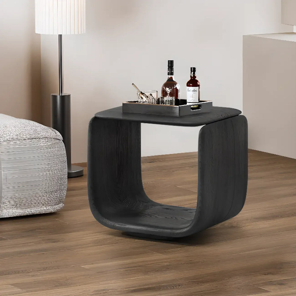 Table d'appoint contemporaine élégante en bois noir avec rangement ouvert