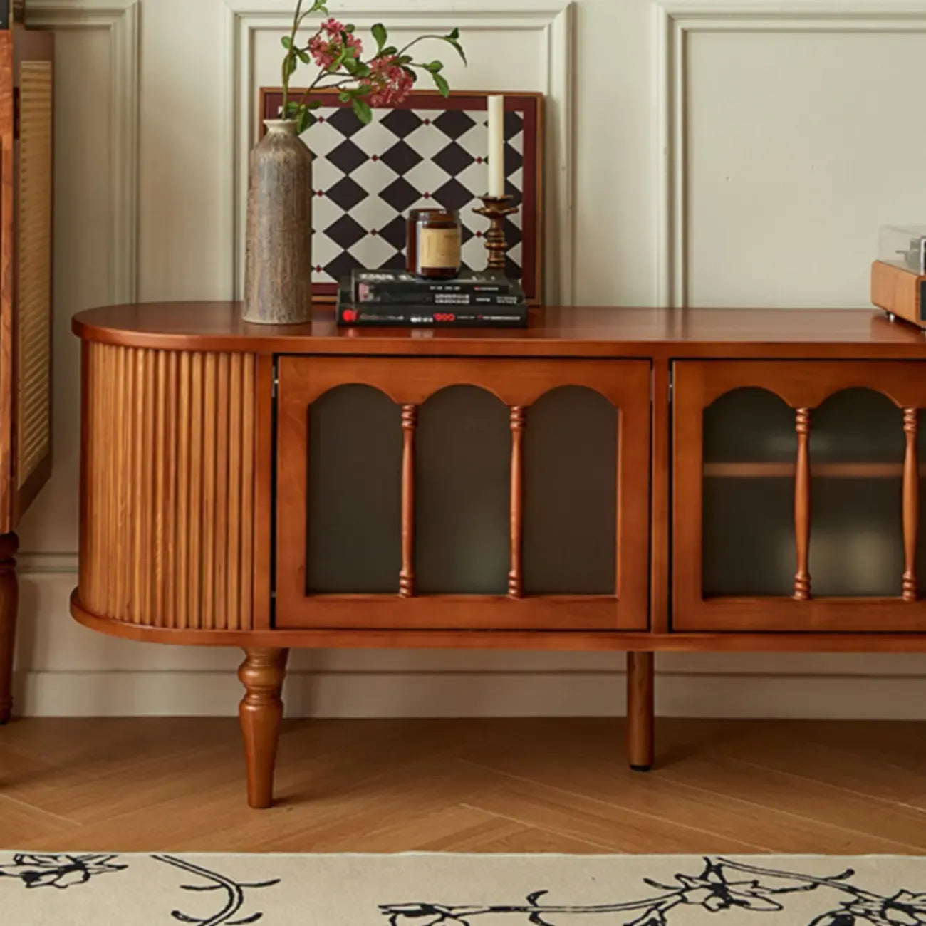 Meuble TV Art Déco moderne en bois avec gestion des câbles