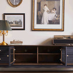 Meuble TV Art Déco en bois avec tiroirs et gestion des câbles