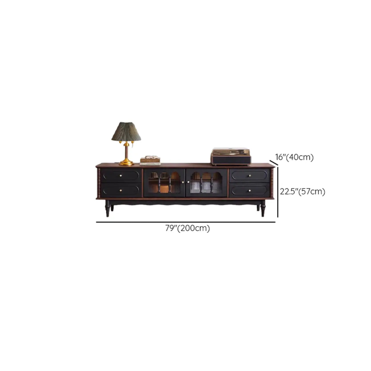 Meuble TV Art Déco en bois avec tiroirs et gestion des câbles