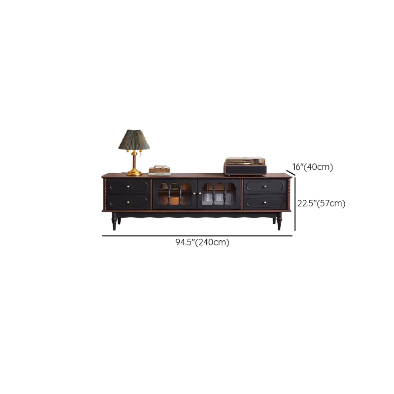 Meuble TV Art Déco en bois avec tiroirs et gestion des câbles