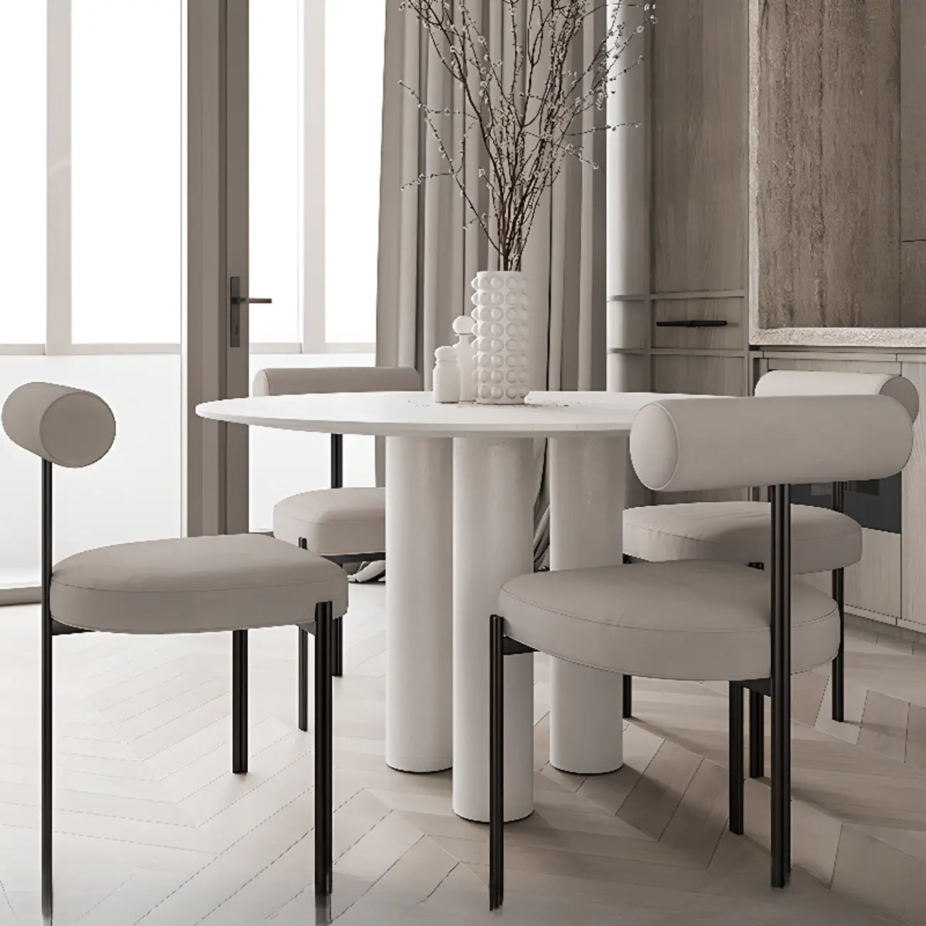 Chaises de salle à manger rembourrées à dossier bas, sans accoudoirs, à motif quadrillé