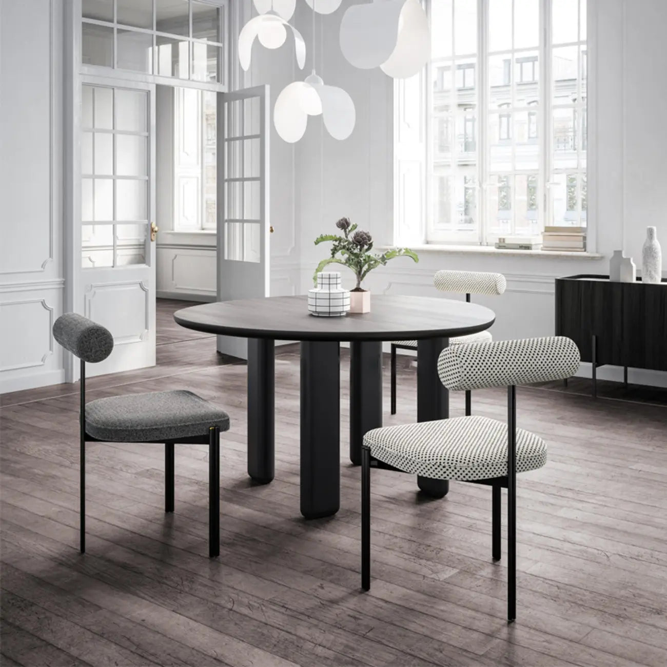 Chaises de salle à manger rembourrées à dossier bas, sans accoudoirs, à motif quadrillé