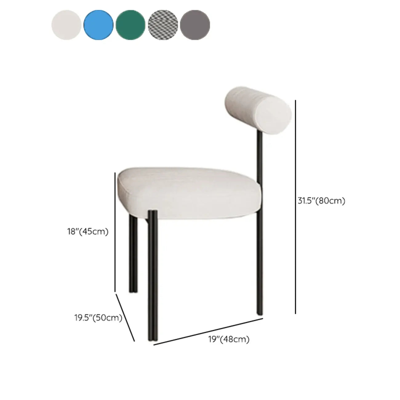 Chaises de salle à manger rembourrées à dossier bas, sans accoudoirs, à motif quadrillé