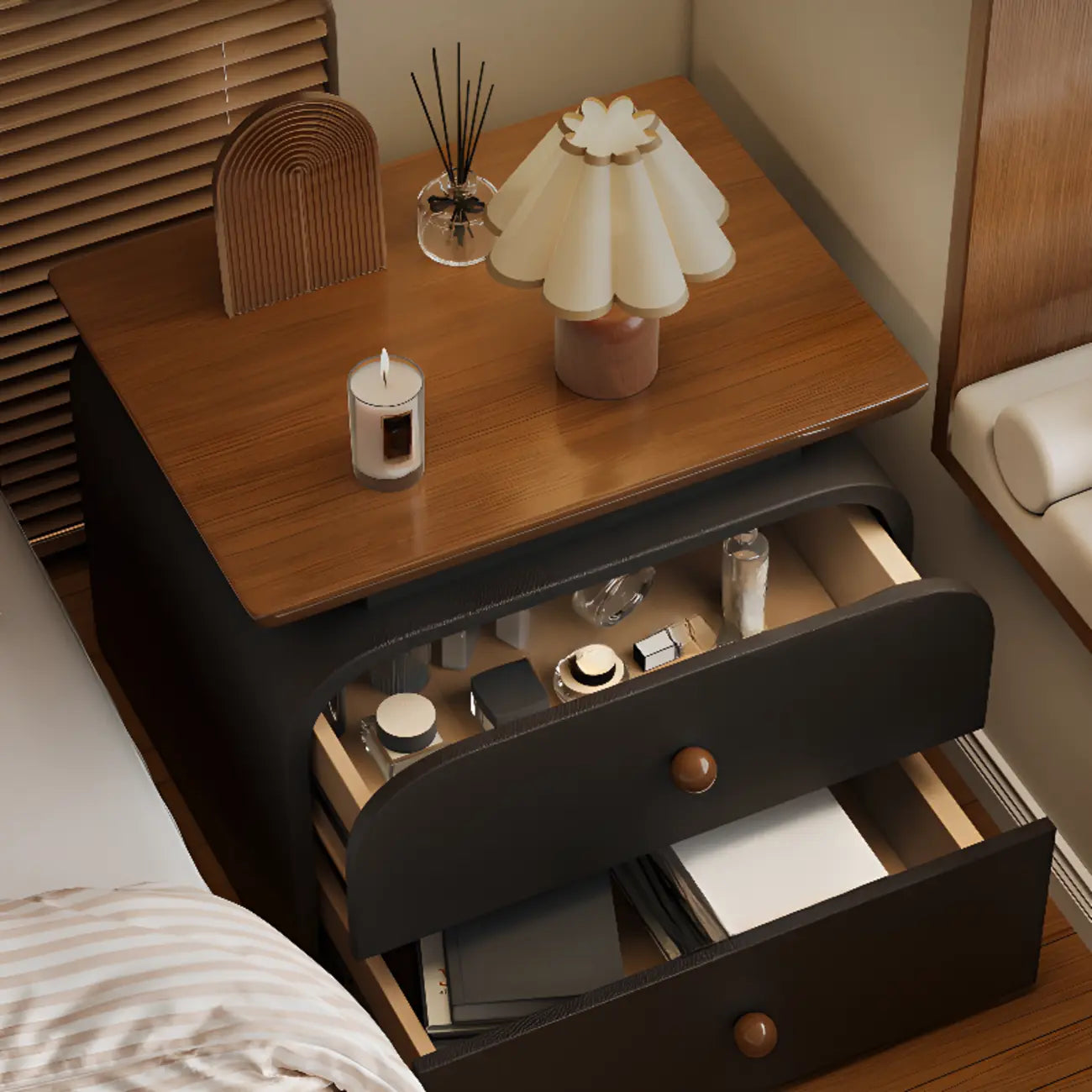 Table de chevet moderne en similicuir avec comptoir en bois