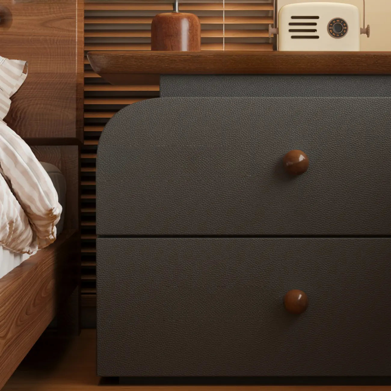 Table de chevet moderne en similicuir avec comptoir en bois