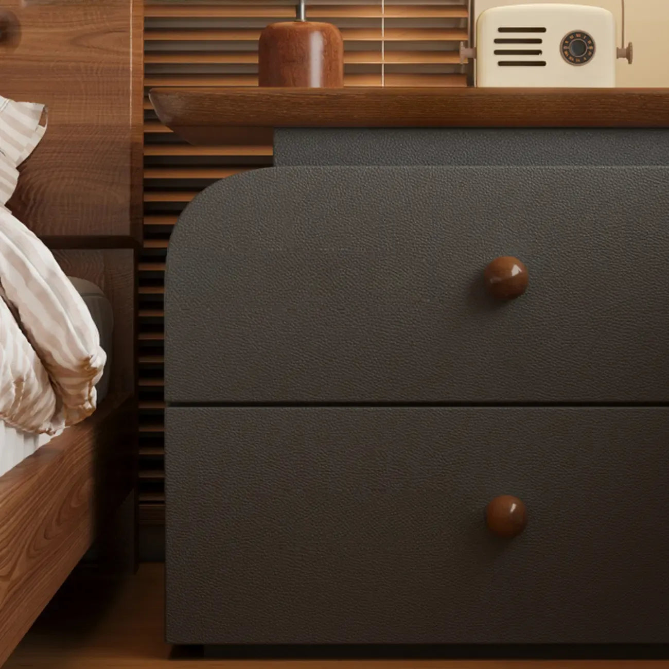 Table de chevet moderne en similicuir avec comptoir en bois