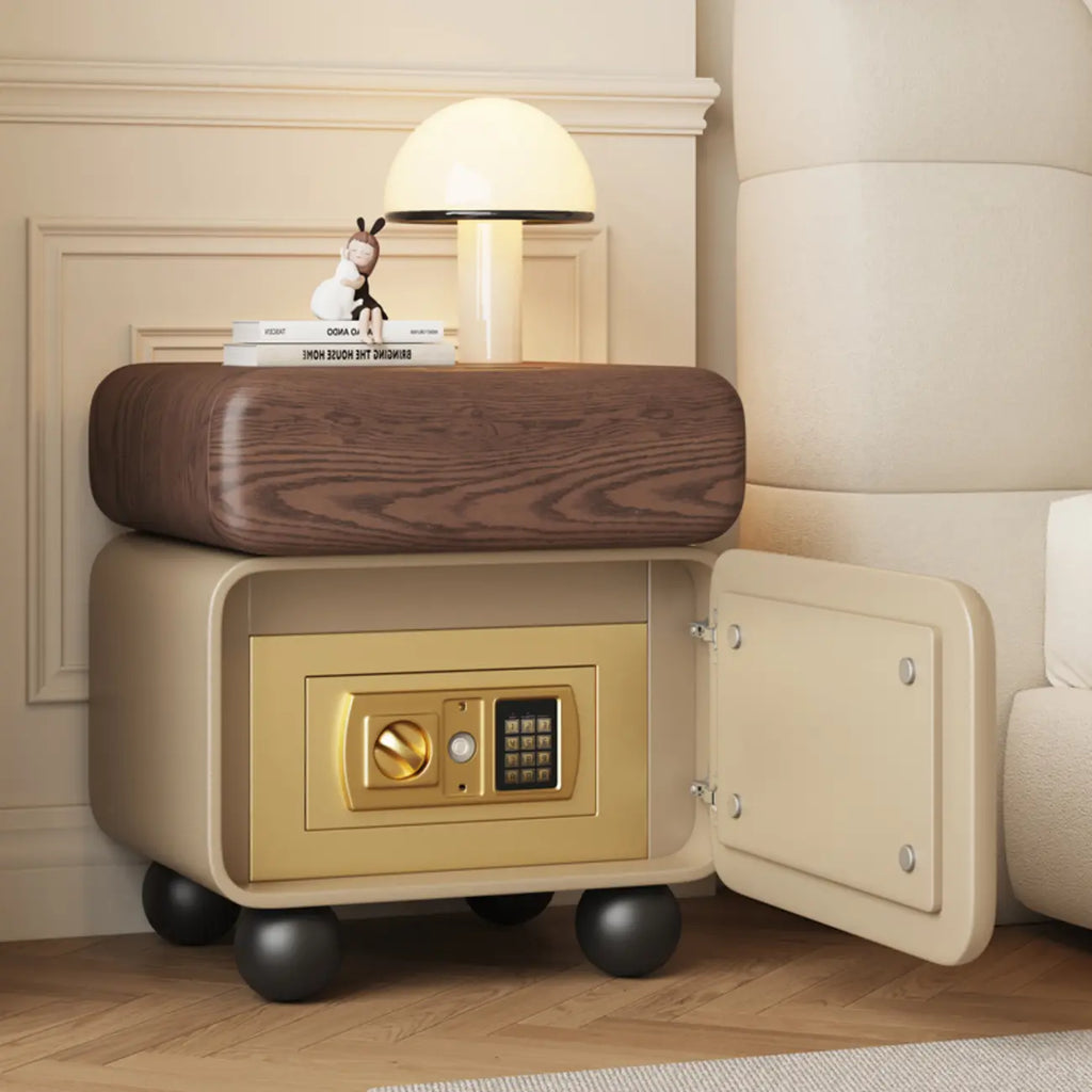 Table de chevet moderne en bois et similicuir avec rangement