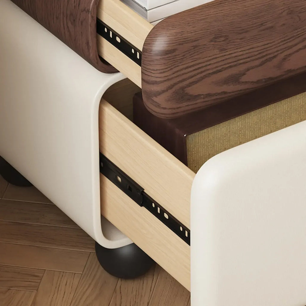 Table de chevet moderne en bois et similicuir avec rangement