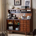 Buffet moderne en bois couleur expresso avec plateau en pierre