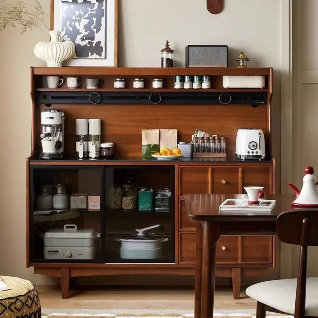 Buffet moderne en bois couleur expresso avec plateau en pierre