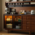 Buffet moderne en bois couleur expresso avec plateau en pierre