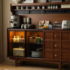 Buffet moderne en bois couleur expresso avec plateau en pierre
