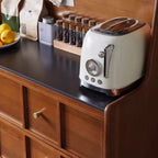 Buffet moderne en bois couleur expresso avec plateau en pierre