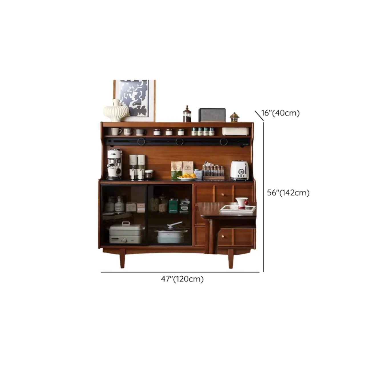 Buffet moderne en bois couleur expresso avec plateau en pierre