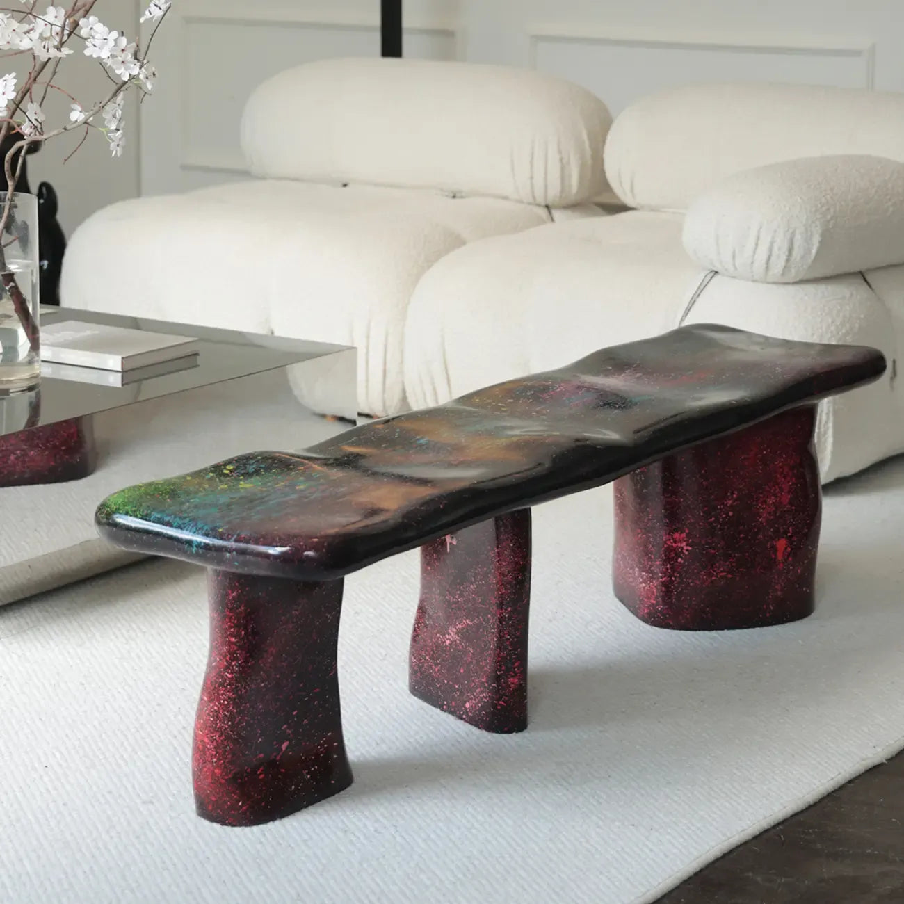 Banc d'entrée moderne abstrait en fibre de verre