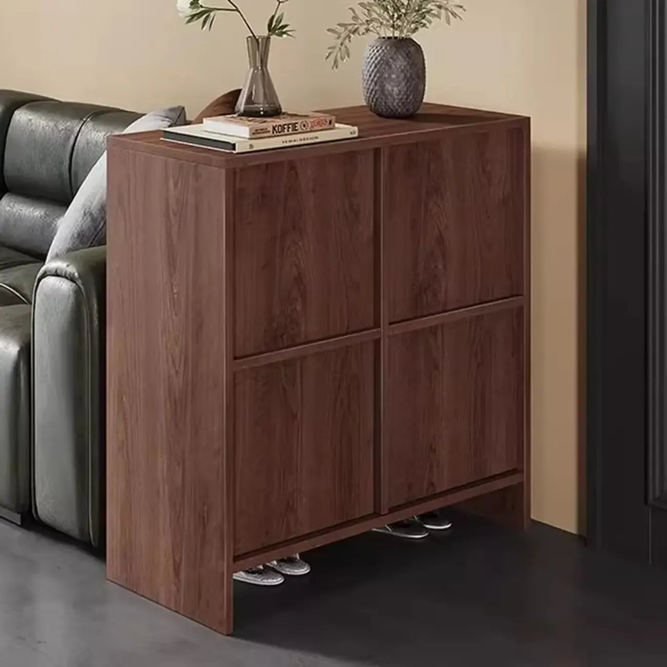 Meuble à chaussures moderne du milieu du siècle en bois massif avec 4 niveaux