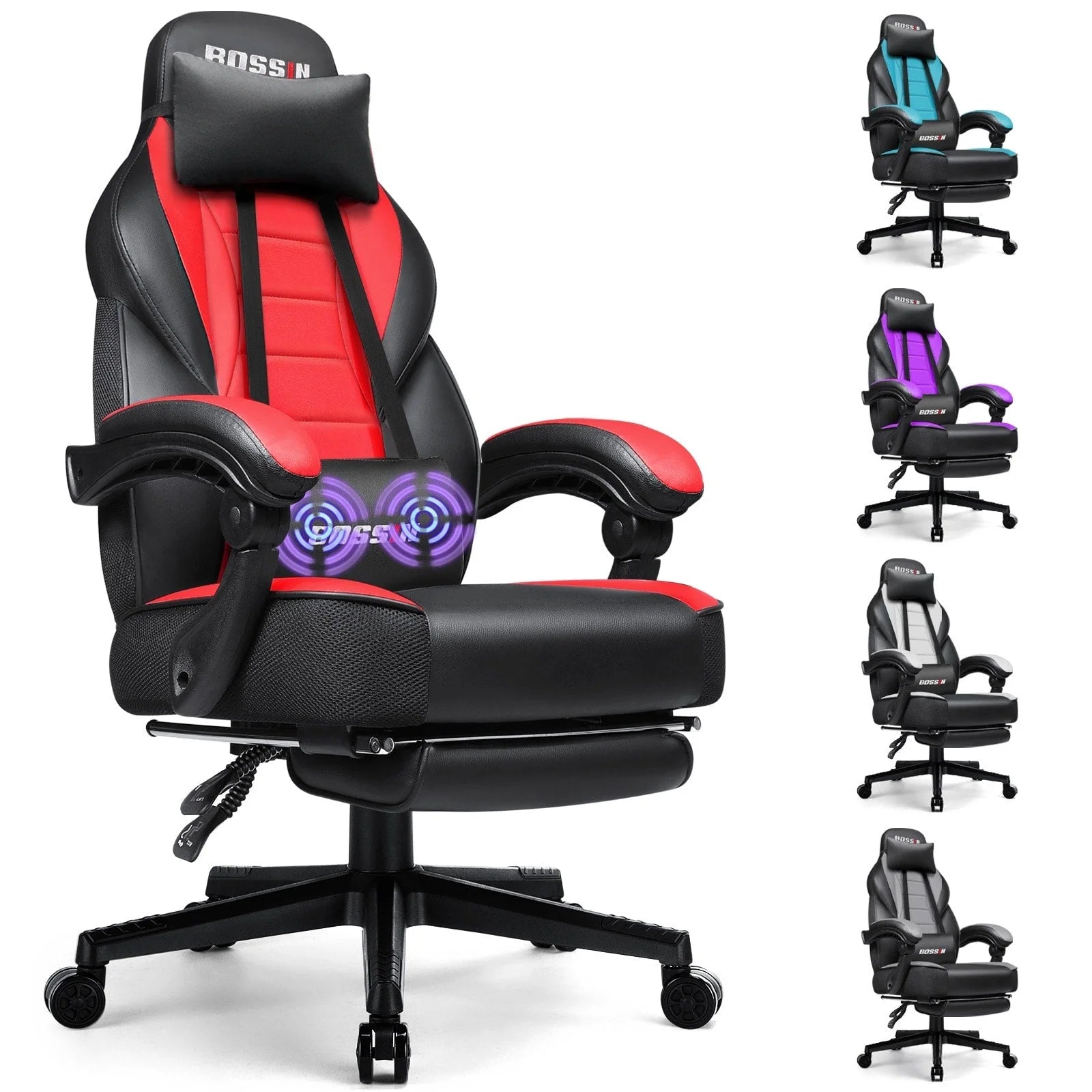 Chaise de jeu BOSSIN style racing, chaise de jeu grande taille supportant jusqu'à 136 kg (300 lbs), dossier haut, chaise d'ordinateur