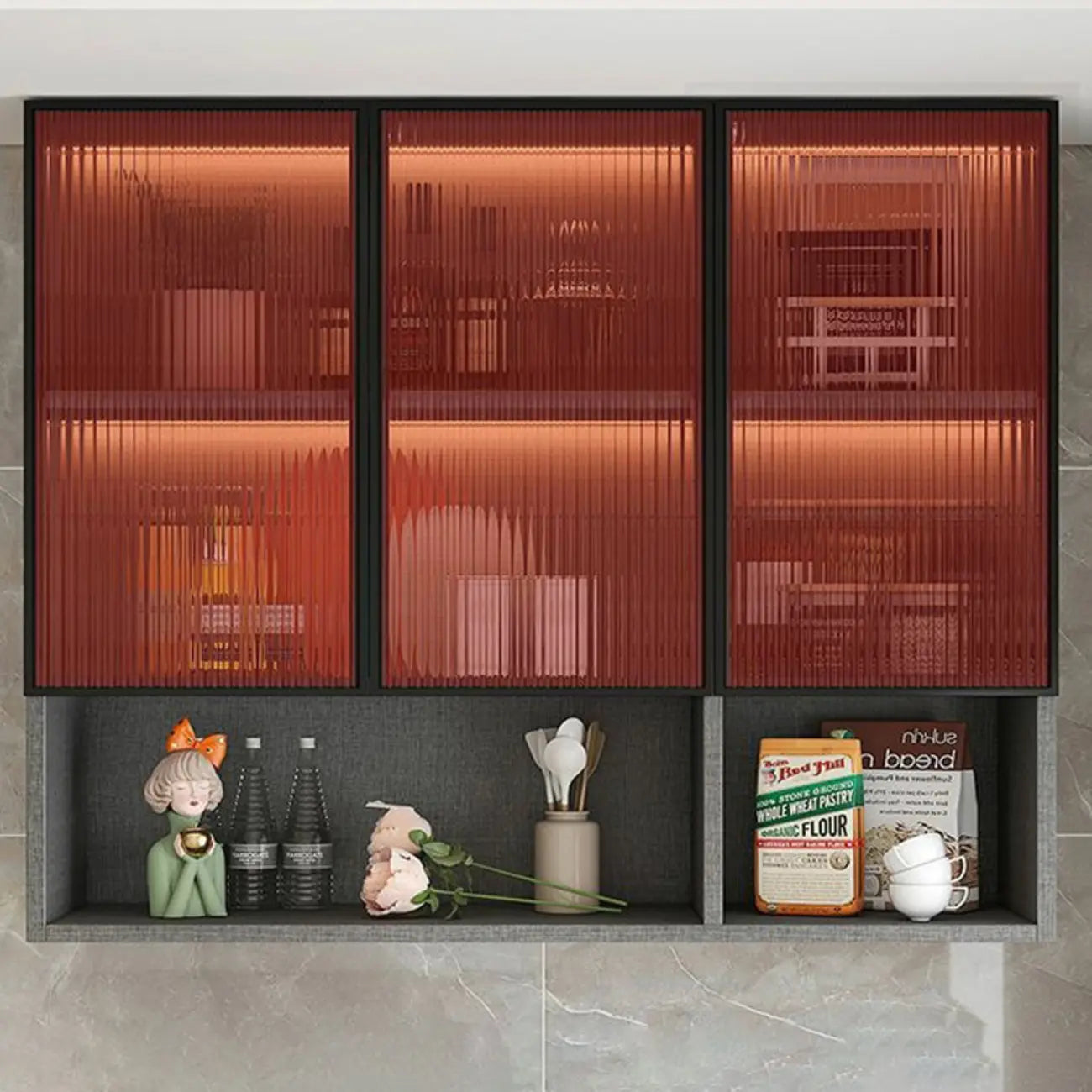vaisselier mural gris en bois pour cuisine