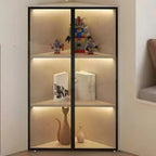 Vitrine d'angle moderne en métal gris et bois avec porte vitrée