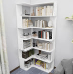 Bibliothèque d'angle en bois composite à 6 étagères