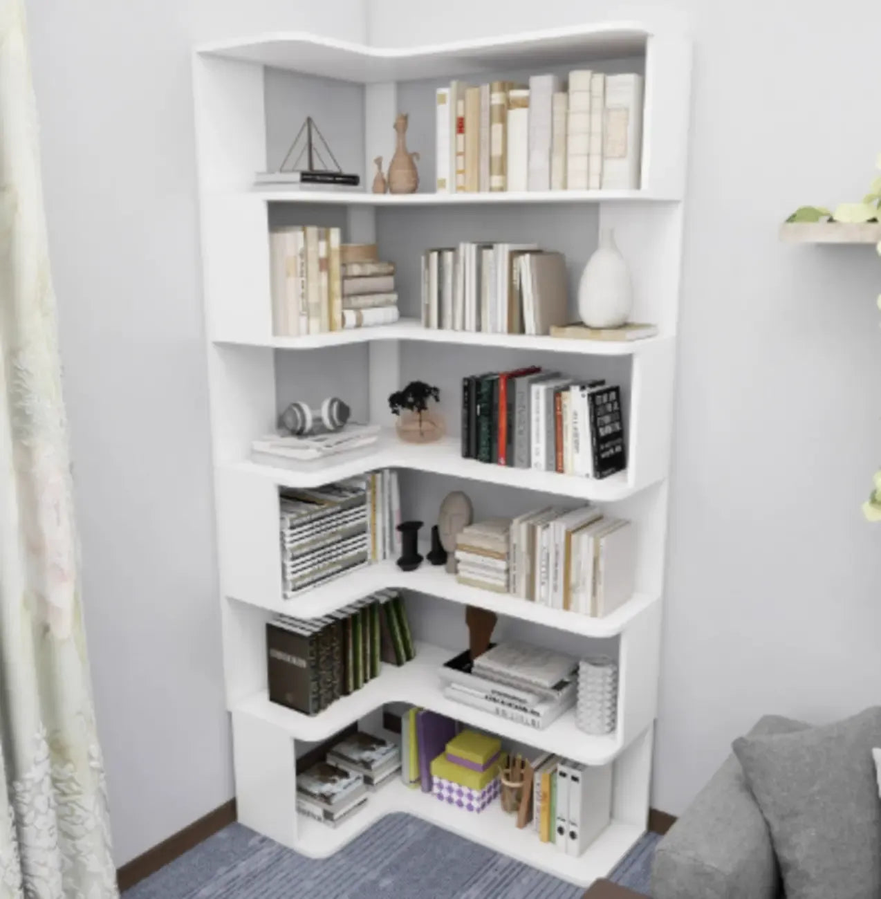Bibliothèque d'angle en bois composite à 6 étagères