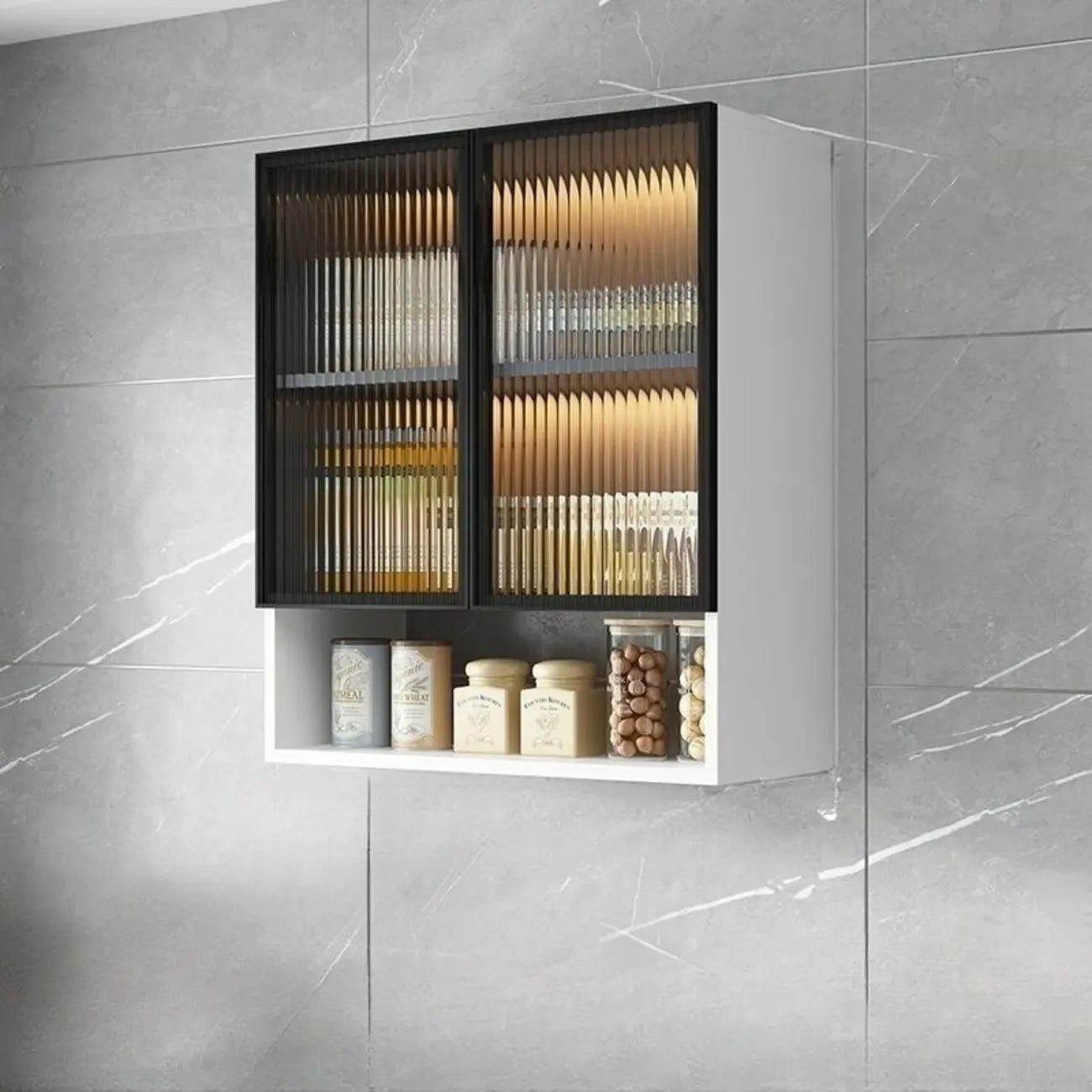 vaisselier mural gris en bois pour cuisine