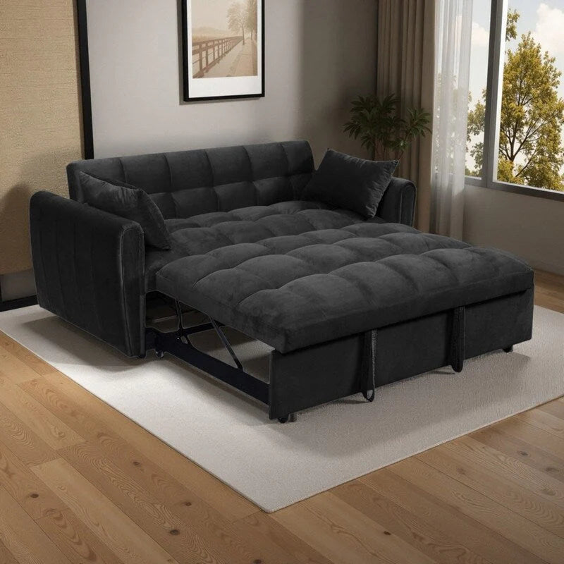64,96 Velvet Divano Letto Convertibile 3-in-1 con Schienale Regolabile, Tasca Portaoggetti e Capacità di Carico di 227 kg