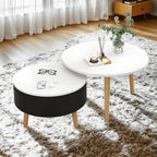 Table basse ronde moderne en bois noir et blanc avec rangement