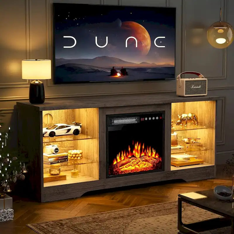 Meuble TV cheminée Bossin 58" avec foyer électrique 18", centre de divertissement moderne pour téléviseurs 65", console TV