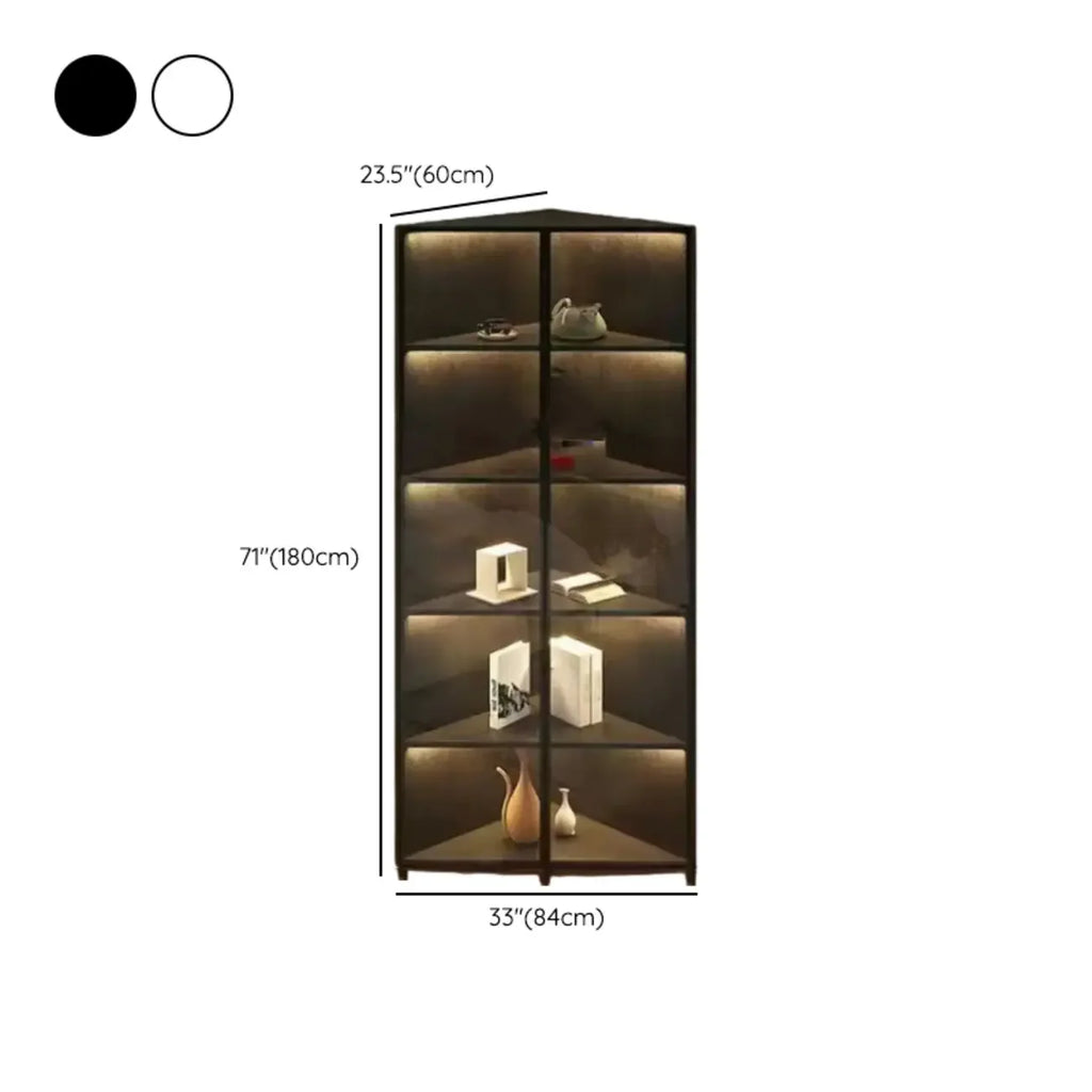 Vitrine d'angle moderne en métal gris et bois avec porte vitrée