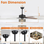 Ventilateur de plafond 5 pales noir à cage, style ferme, avec télécommande