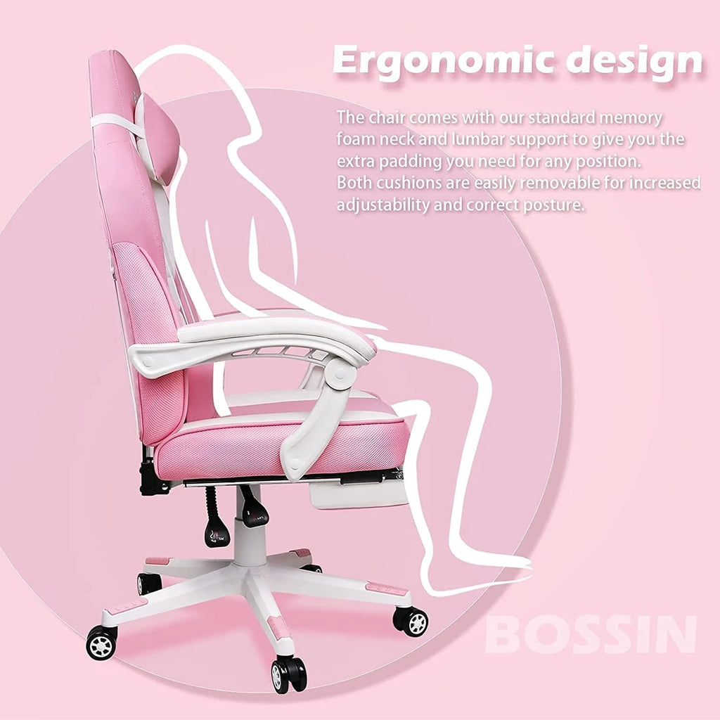 Chaise de jeu BOSSIN style racing, chaise de jeu grande taille supportant jusqu'à 136 kg (300 lbs), dossier haut, chaise d'ordinateur