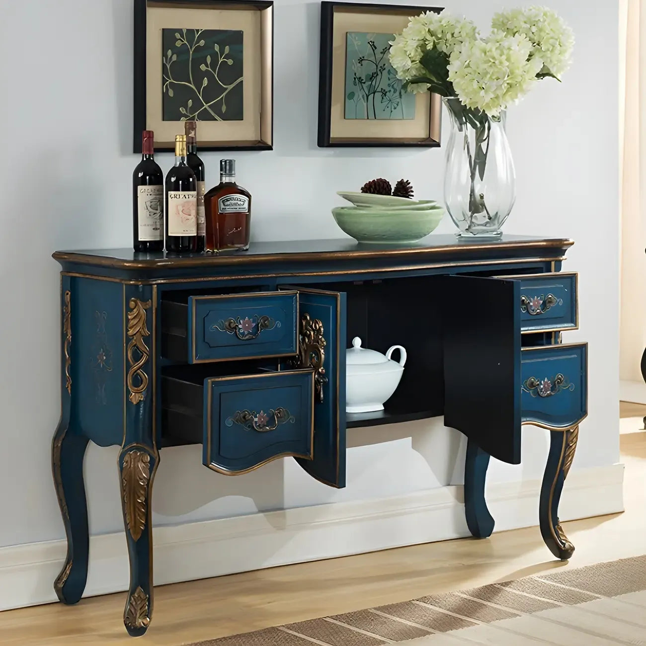 Console de rangement en bois de style français avec tiroirs